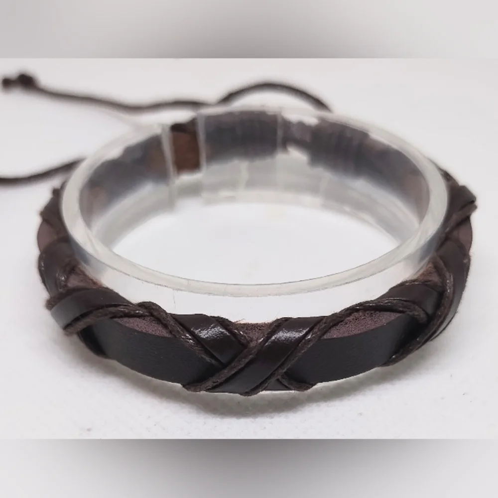 Men's Bracelet Leather Braided Brown New f38‎